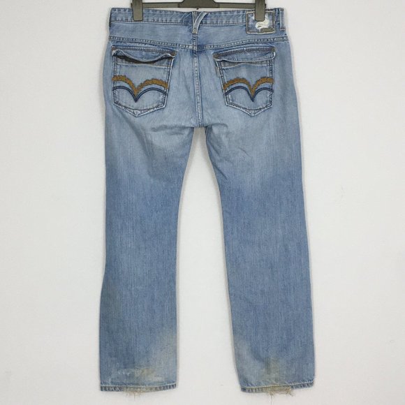 SilverTab Mens 34x30 Distressed Embroidered Flap Pocket Light Wash Straight Jean - Picture 7 of 12